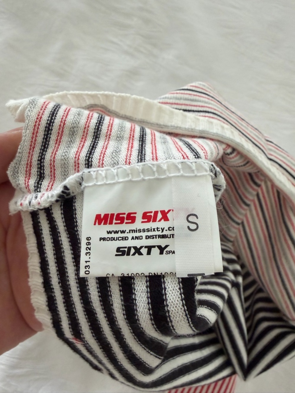 Miss Sixty Striped V-Neck Top in Black, White & Red - Picture 6 of 6